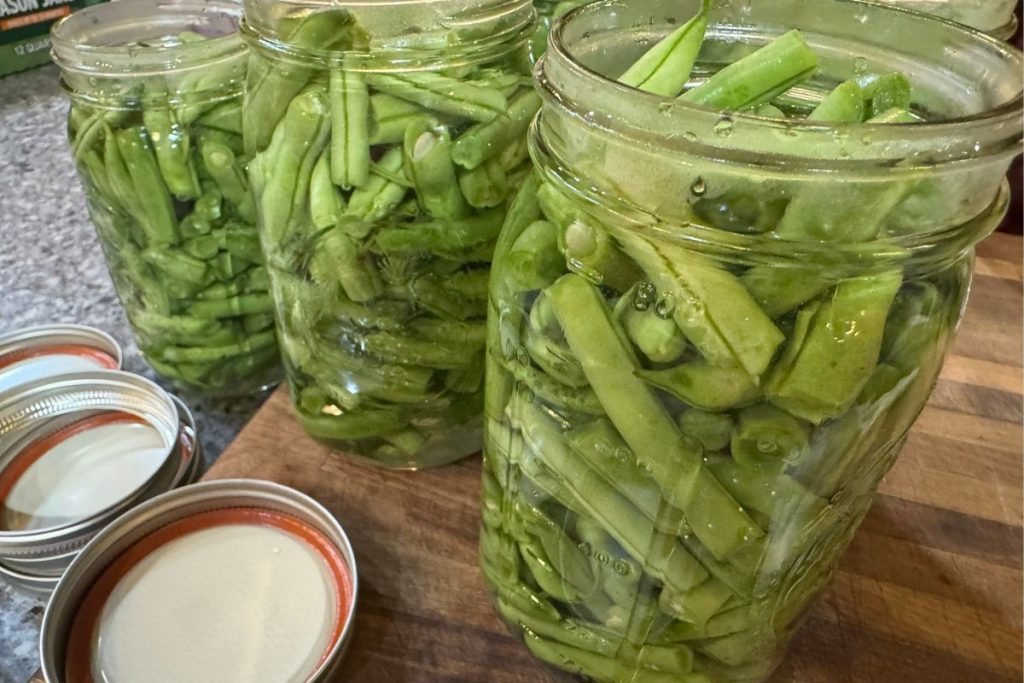 Fill packed green beans with hot water, leaving 1 inch of headspace.