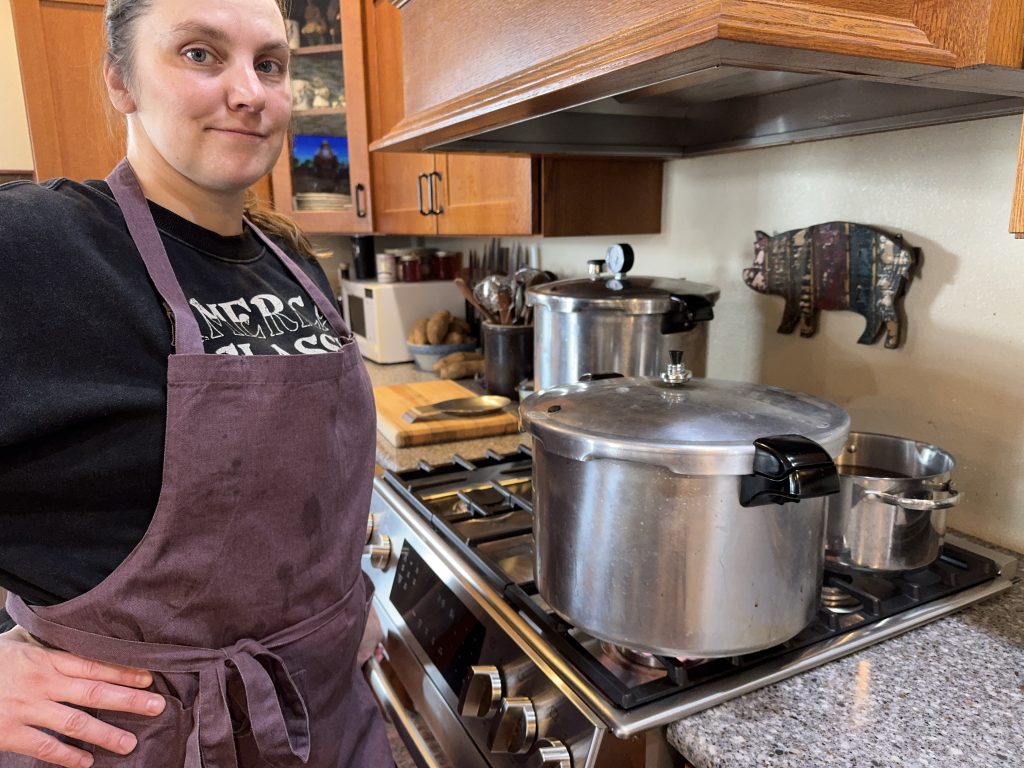 Pressure canners on the stovetop.